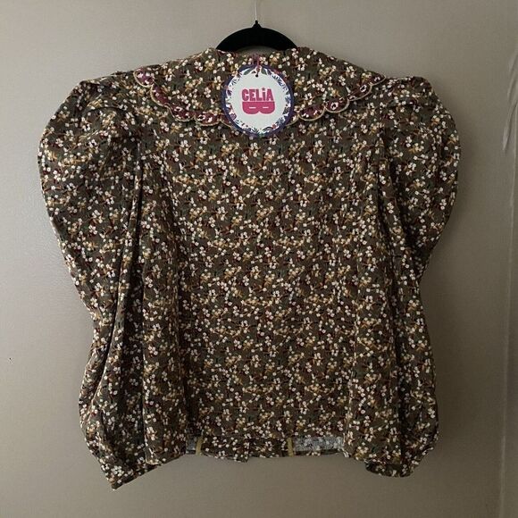 Celia B Sz L Corduroy Virginia Floral Peasant Top Blouse Lace Trim NWT - Picture 7 of 10